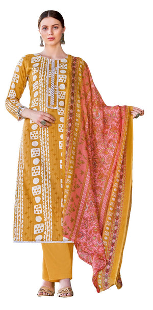 DRAVINAM Trends Unstitched Rayon Kurta Pant Dress Material Set with Cotton Printed Dupatta for Women