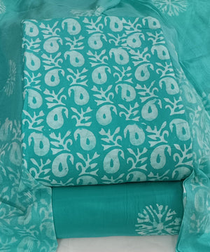 DRAVINAM Trends Unstitched Jaipuri Handmade Wax Batik Print Soft Cotton Dress Material with Dupatta