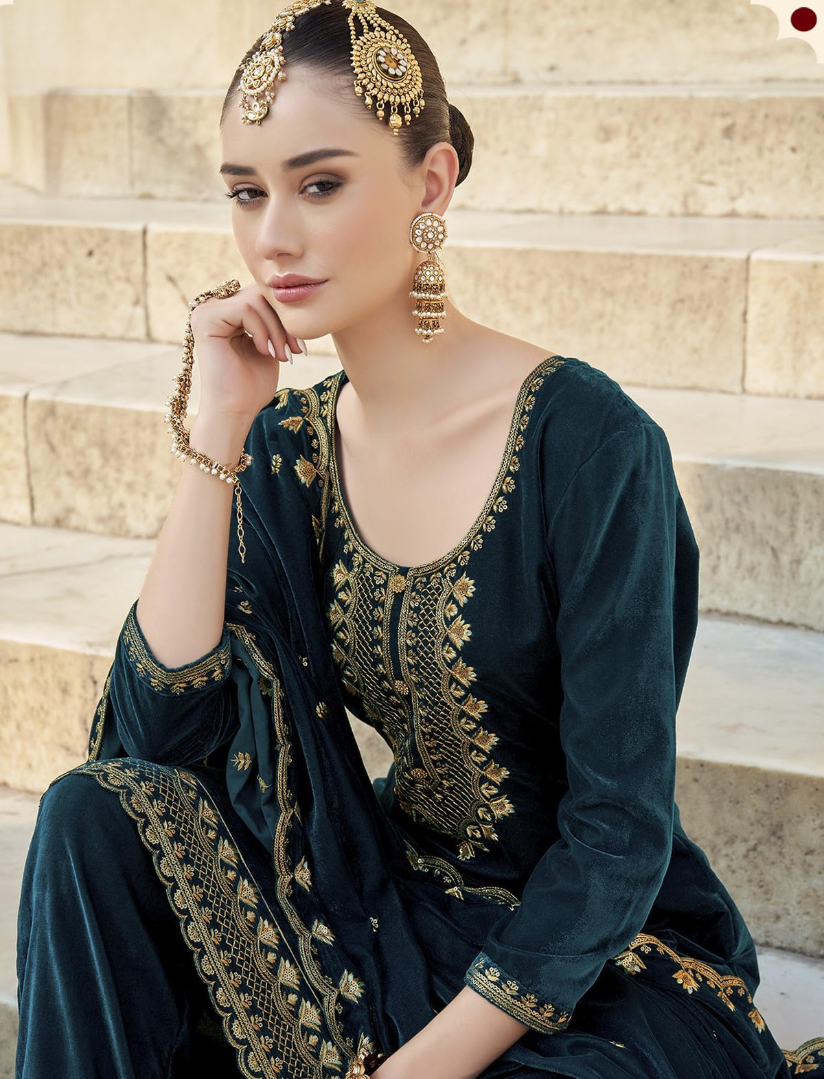 DRAVINAM Trends Women's Unstitched Premium Velvet Embroidered Salwar Suit Dress Material With Dupatta and Unstitch Bottoms