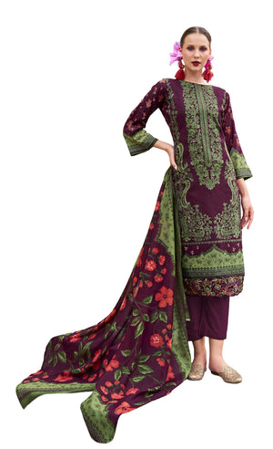DRAVINAM Trends Unstitched Suit Material – Pure Cotton Digital Prints Daman Organza Embroidery Kameez, Cotton Bottoms and Dupatta