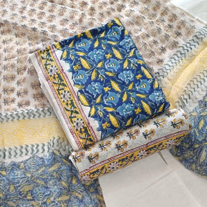 DRAVINAM Trends Sanganeri Hand Block Print Pure Cambric Unstitched Cotton Suit Dress Material with Kota Doriya Hand Printed Dupatta