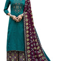 DRAVINAM Trends Women's Pure Wool Viscose Embroidered Unstitched Palazzo/Pant/Salwar Suit with Pashmina wool Shawl Dupatta/Chunni for /Office Wear/Casual/ Winter wear (Blue)