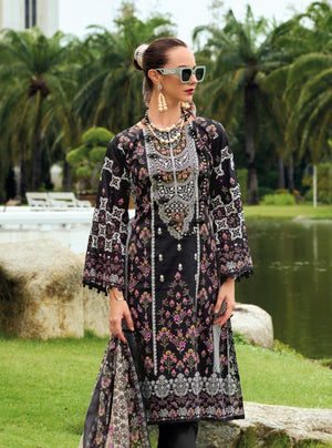 DRAVINAM Trends Kurti 2.50 mtrs, Pure Cotton (3 mtrs apx), Pure MAL MAL Cotton Dupatta Digital Print|Black 1
