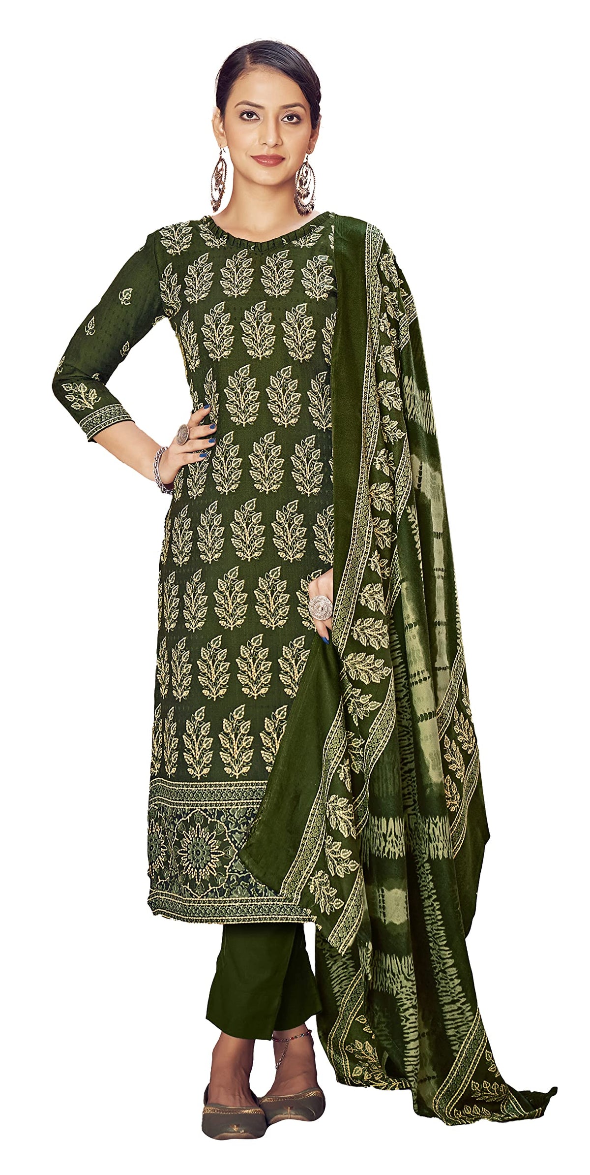 DRAVINAM Trends Women's Unstitched Printed Woolen salwar suit for women with Shawl dupatta (Blue)