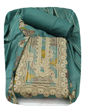 DRAVINAM Trends Unstitched Floral Print Premium Cotton Suit Dress Material with Gota and Lace work for Women with Soft Silk Embellished Dupatta