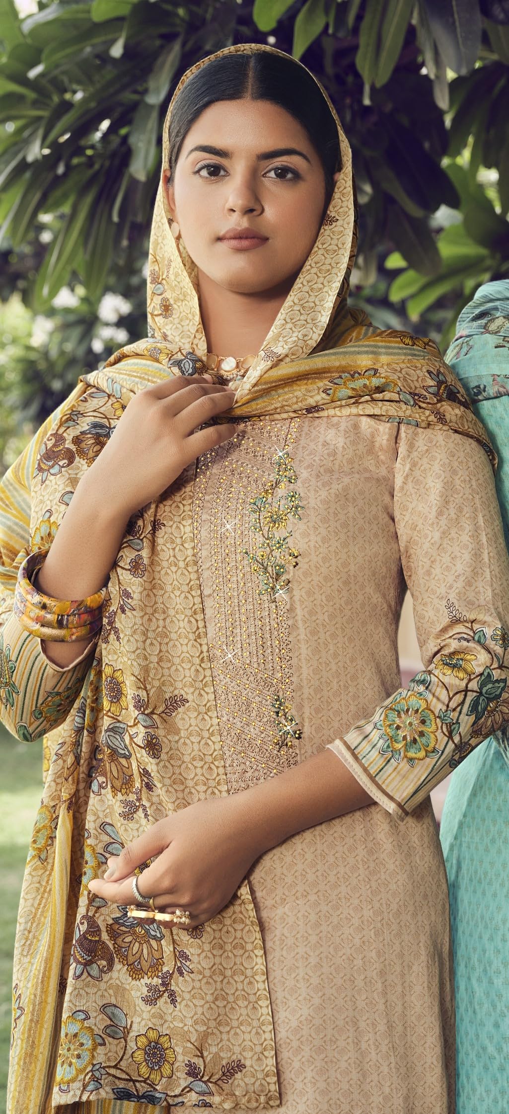 DRAVINAM Trends Women Unstitched Pakistani Print Embroidered Cotton Salwar Suit Dress Materials With Cotton Dupatta