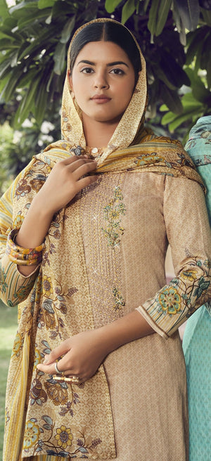 DRAVINAM Trends Women Unstitched Pakistani Print Embroidered Cotton Salwar Suit Dress Materials With Cotton Dupatta