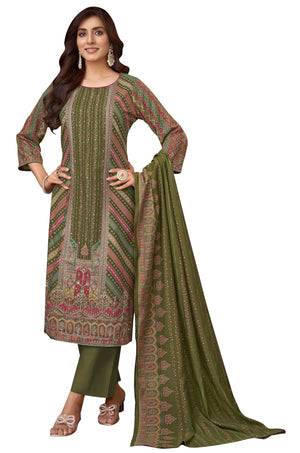 DRAVINAM Trends Kurti 2.50 mtrs,Pure Viscose Reyon Solid (2.7 m),Pure Viscose Silk Designer Print Dupatta (2.25 m)|Green