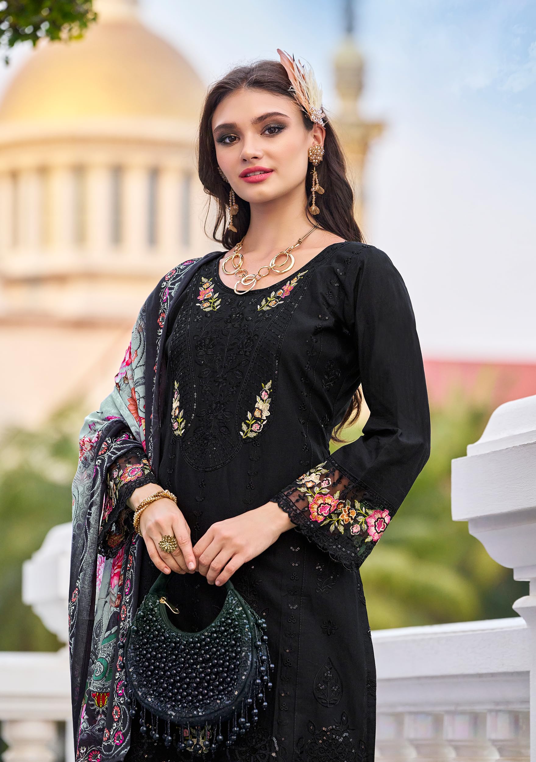 DRAVINAM Trends Kurti 2.50 mtrs, Pure Cotton (3 mtrs apx), Pure MAL MAL Cotton Dupatta Digital Print|Rust