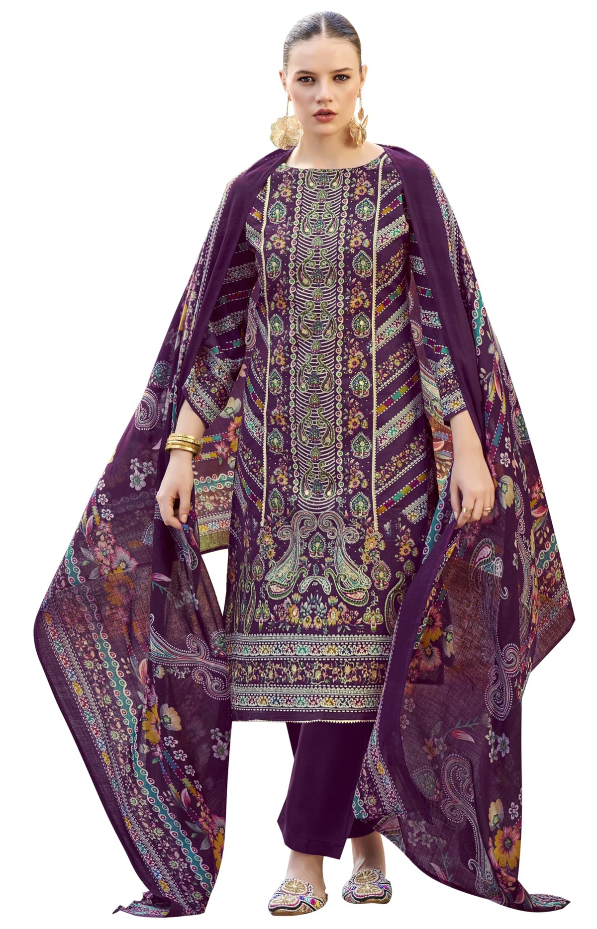 DRAVINAM Trends Kurti 2.50 mtrs, Pure Cotton (3 mtrs apx), Pure MAL MAL Cotton Dupatta Print (2.30|Black