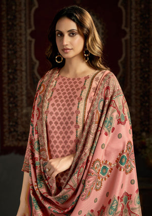 DRAVINAM Trends Women's Unstitched Kashmiri Print Woollen Pashmina Salwar Suit Dress Material with Pashmina Printed Shawl Dupatta (Free Size) (Grey)