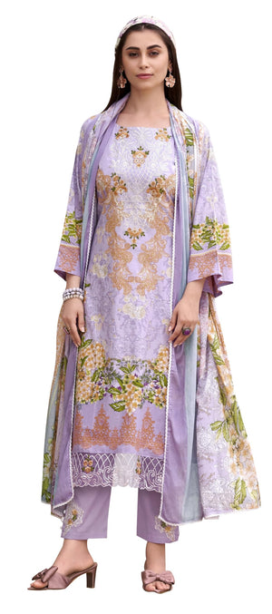 DRAVINAM Trends Women's Unstitched Salwar Suit Dress Material - Cotton Digital Printed Organza Embroidered Kameez II Unstitch Bottoms II Cotton Dupatta