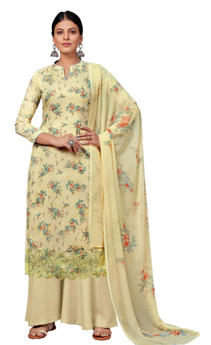 DRAVINAM Trends Unstitched Printed Embroidered Cotton Salwar Suits Dress Material with Chiffon Dupatta