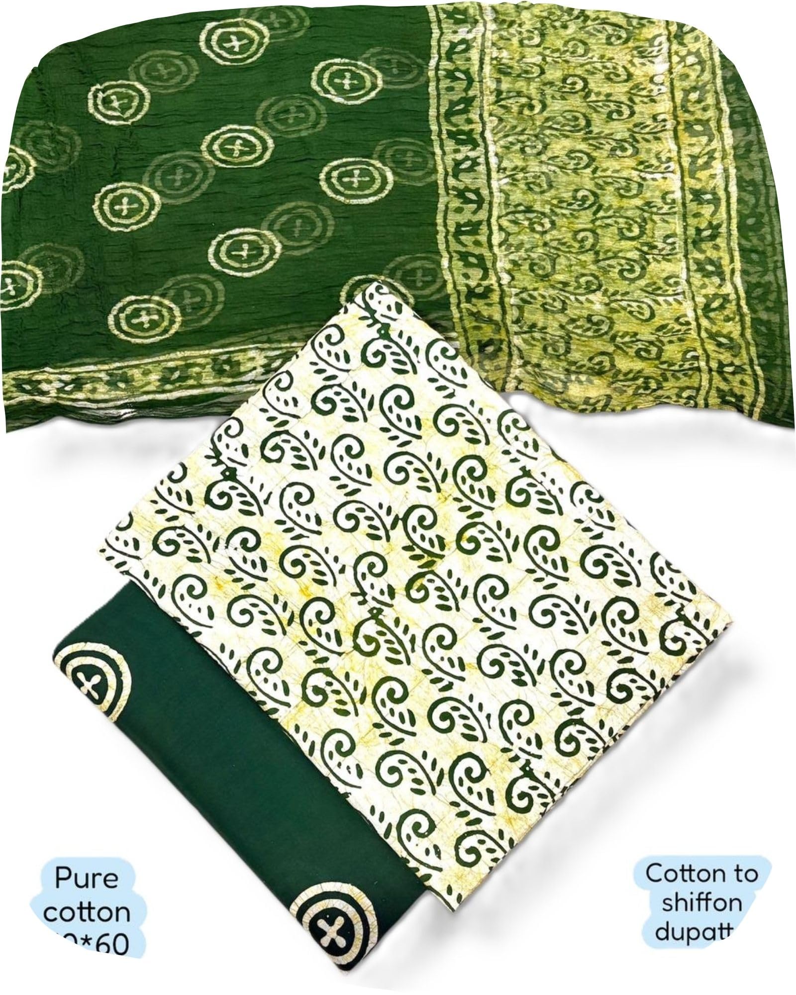 DRAVINAM Trends Unstitched Jaipuri Handmade Wax Batik Print Soft Cotton Dress Material with Chiffon Dupatta