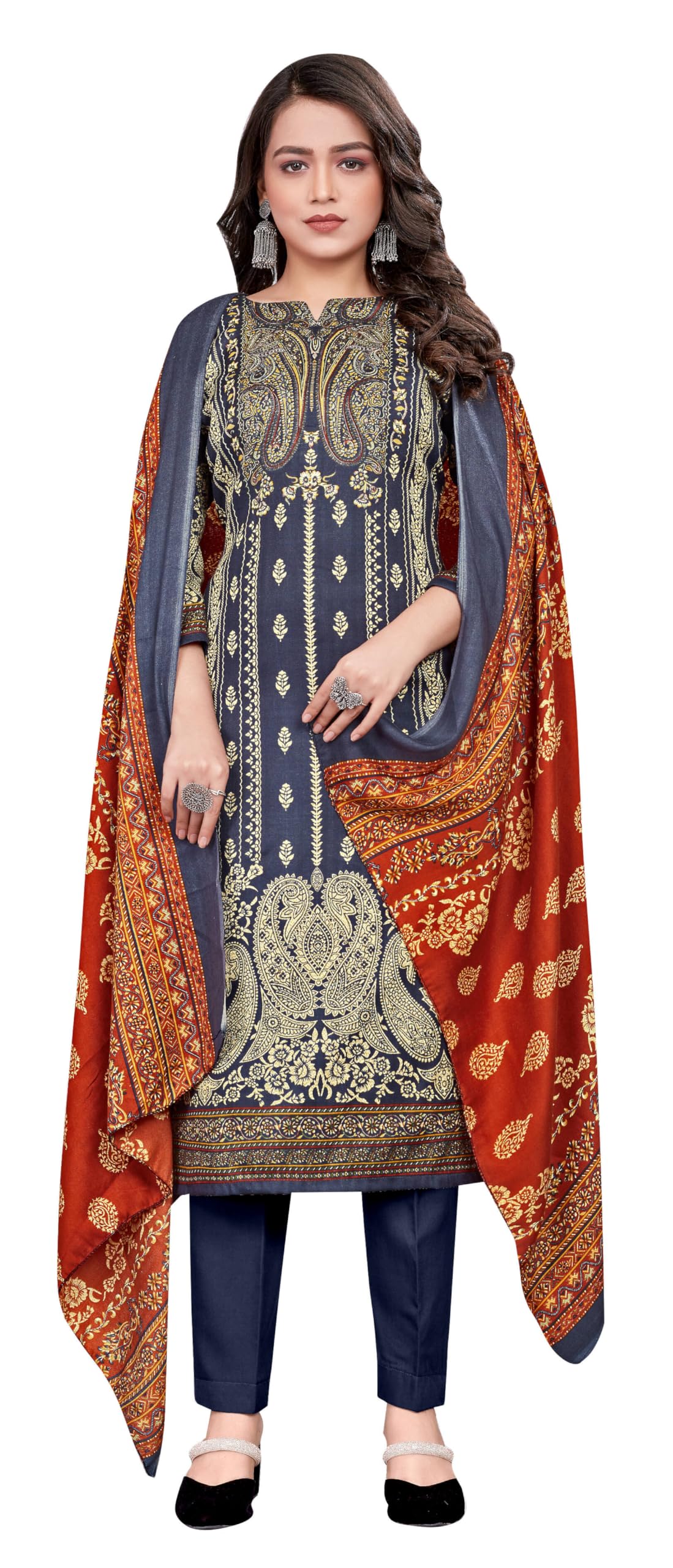 DRAVINAM Trends Printed Pashmina Unstitch Salwar Suit Dress Material with Printed Shawl Dupatta