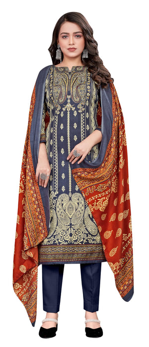 DRAVINAM Trends Printed Pashmina Unstitch Salwar Suit Dress Material with Printed Shawl Dupatta