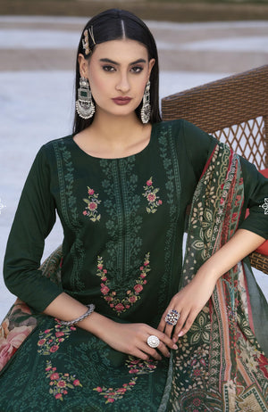 DRAVINAM Trends Women's Unstitched Jam Cotton Embroidered Suit Material - Jam Cotton Heavy Embroidered Cutwork Shirt II Rayon Bottoms II Cotton Printed Dupatta