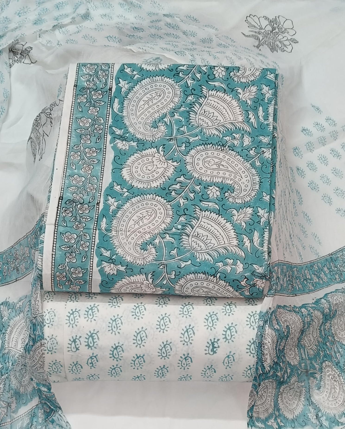 DRAVINAM Trends Hand Block Print Cambric Cotton Unstitched Salwar Suit Set for Women with Pure Chiffon Hand Printed Dupatta