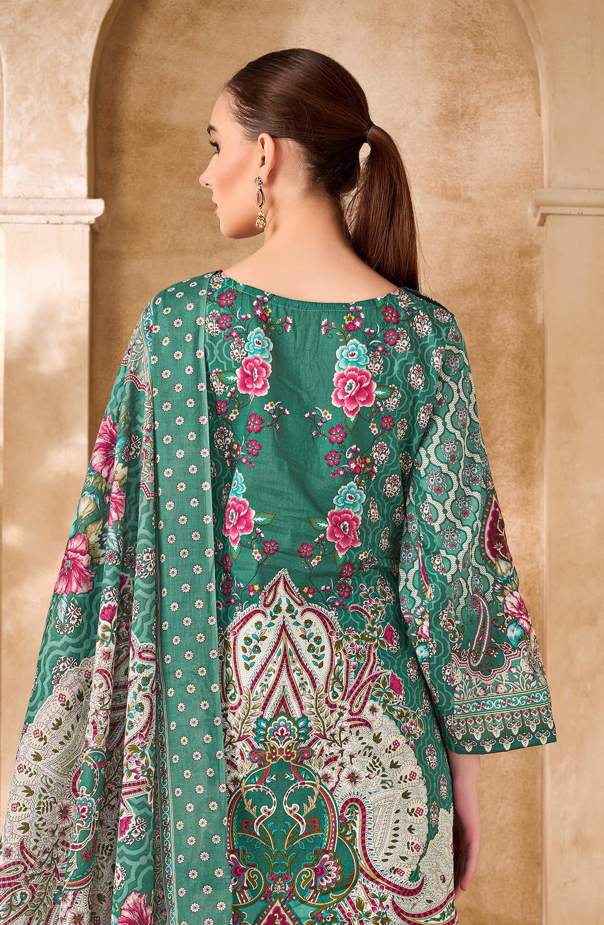 DRAVINAM Trends Unstitched Pakistani Embroidered Pure Cambric Cotton Salwar Suit Dress Materials with Cotton Dupatta