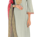 DRAVINAM TRENDS Women's Pure Muslin Embroidered Pakistani salwar suit dress material with Pure Viscose Dola Jacquard digital prints dupatta bridal collection (grey)