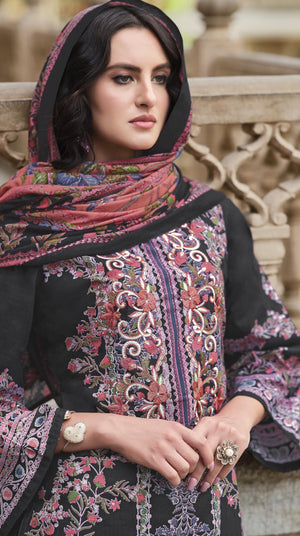 DRAVINAM Trends Women's Pakistani Print Embroidered Unstitcehd Pure Cotton Salwar Suit Dress Materials with Cotton Printed Dupatta