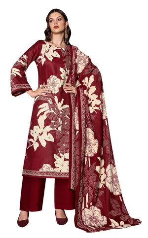 DRAVINAM Trends Women's winter wear unstitched hand work Woollen Pashmina Suit Dress Material with Pashmina Printed Shawl Dupatta