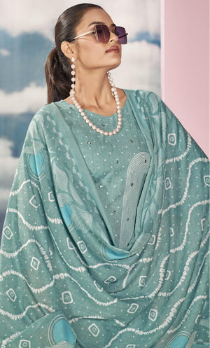 DRAVINAM Trends Women's Unstitched Salwar Suit Dress Material - Cotton Digital Printed Organza Embroidered Kameez II Unstitch Bottoms II Cotton Dupatta