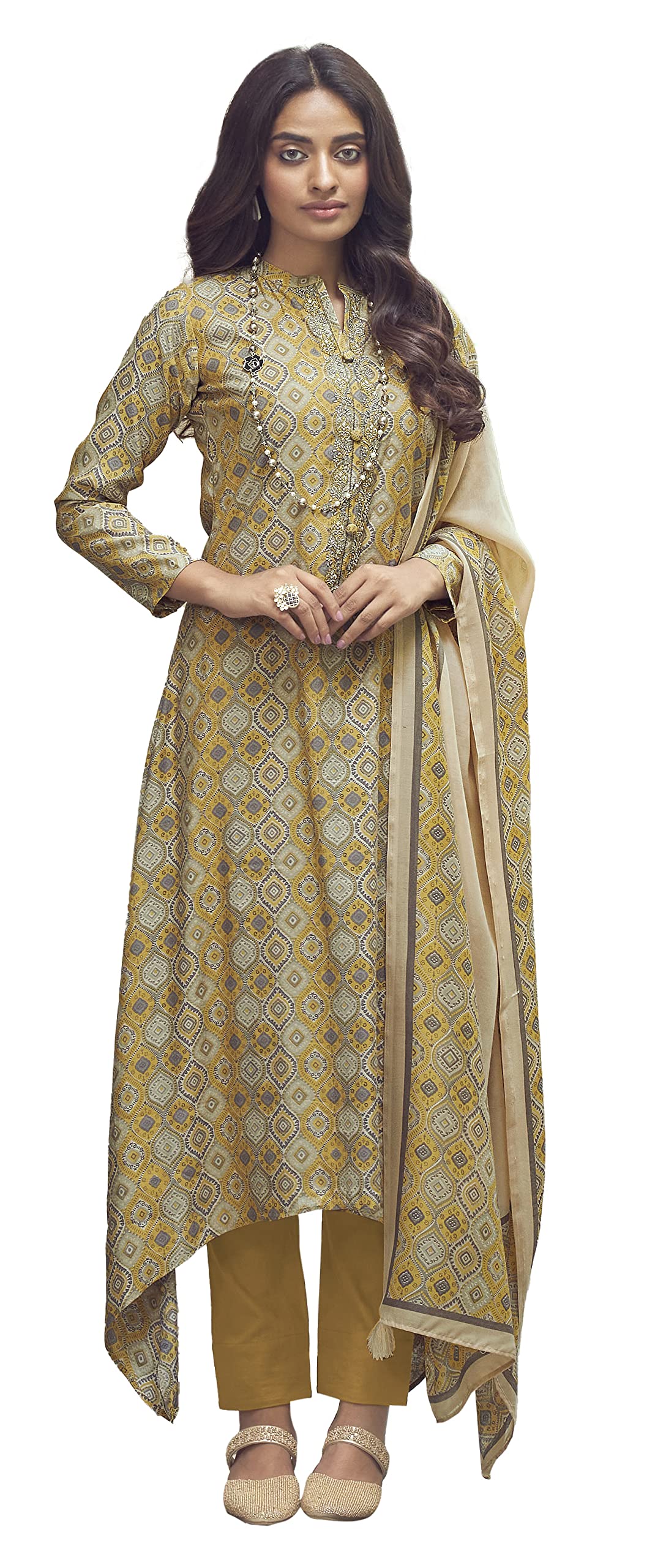 DRAVINAM Trends Women's Unstitched Digital Print Fancy Embroidered Pure Viscose Maslin Salwar Suit Dress Material with Printed Masline Chuni/Dupatta (Green)