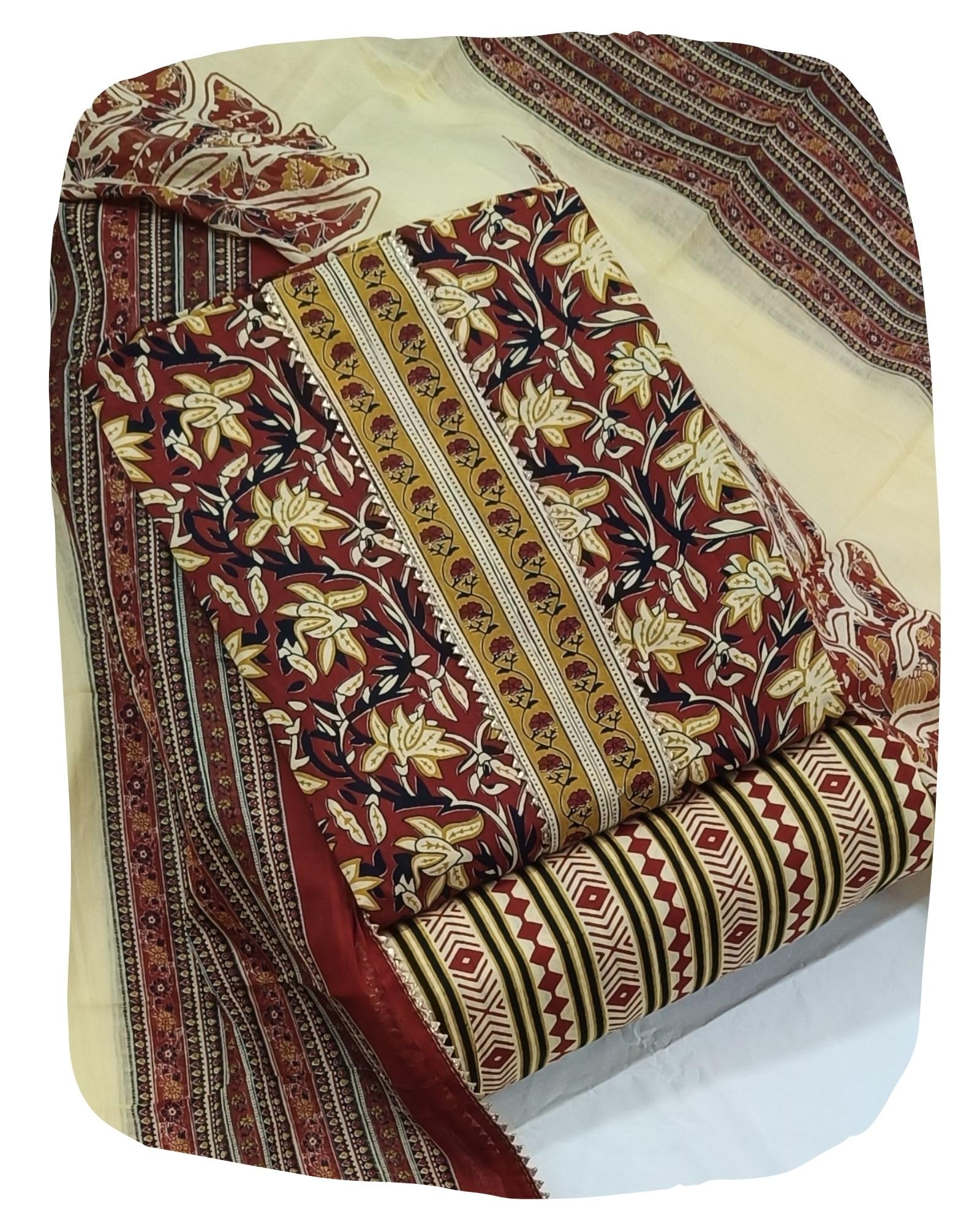 DRAVINAM Trends Women's Jaipuri Printed Embroidered and Hand Work Premium Cambric Cotton Unstitched Salwar Suit Dress Material with Mulmul Cotton Dupatta