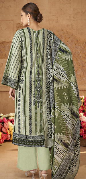 DRAVINAM Trends Unstitched Cotton Suit Dress Material Set: Pakistani Print Top Fabric with Embroidery | Customizable Solid Bottoms | Cotton Fancy Dupatta