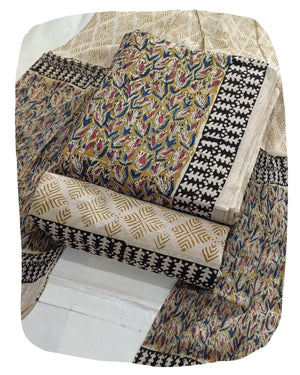 DRAVINAM Trends Hand Block Print Cambric Cotton Unstitched Salwar Suit Set for Women with Pure Chiffon Hand Printed Dupatta