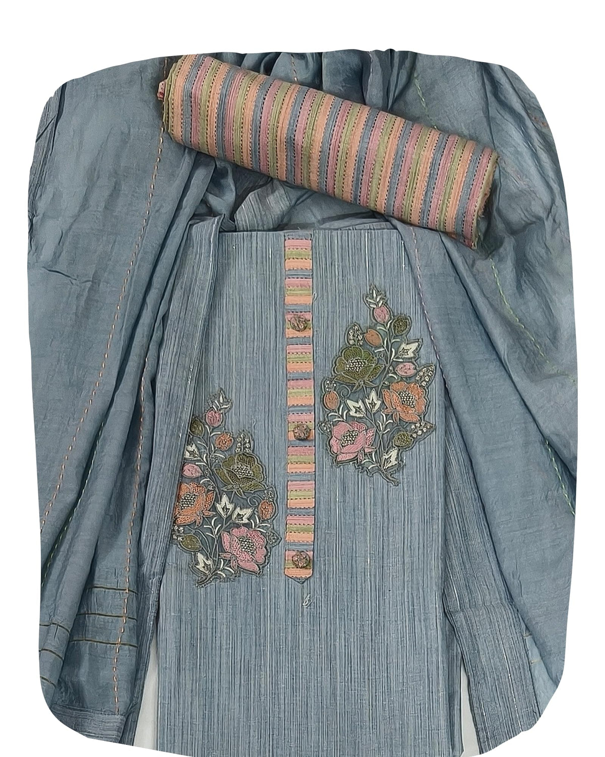 DRAVINAM Trends Women's Cotton Floral Printed Unstitched Suit Set with Embroidered Pin-Tuck Yoke & Soft Silk Dupatta