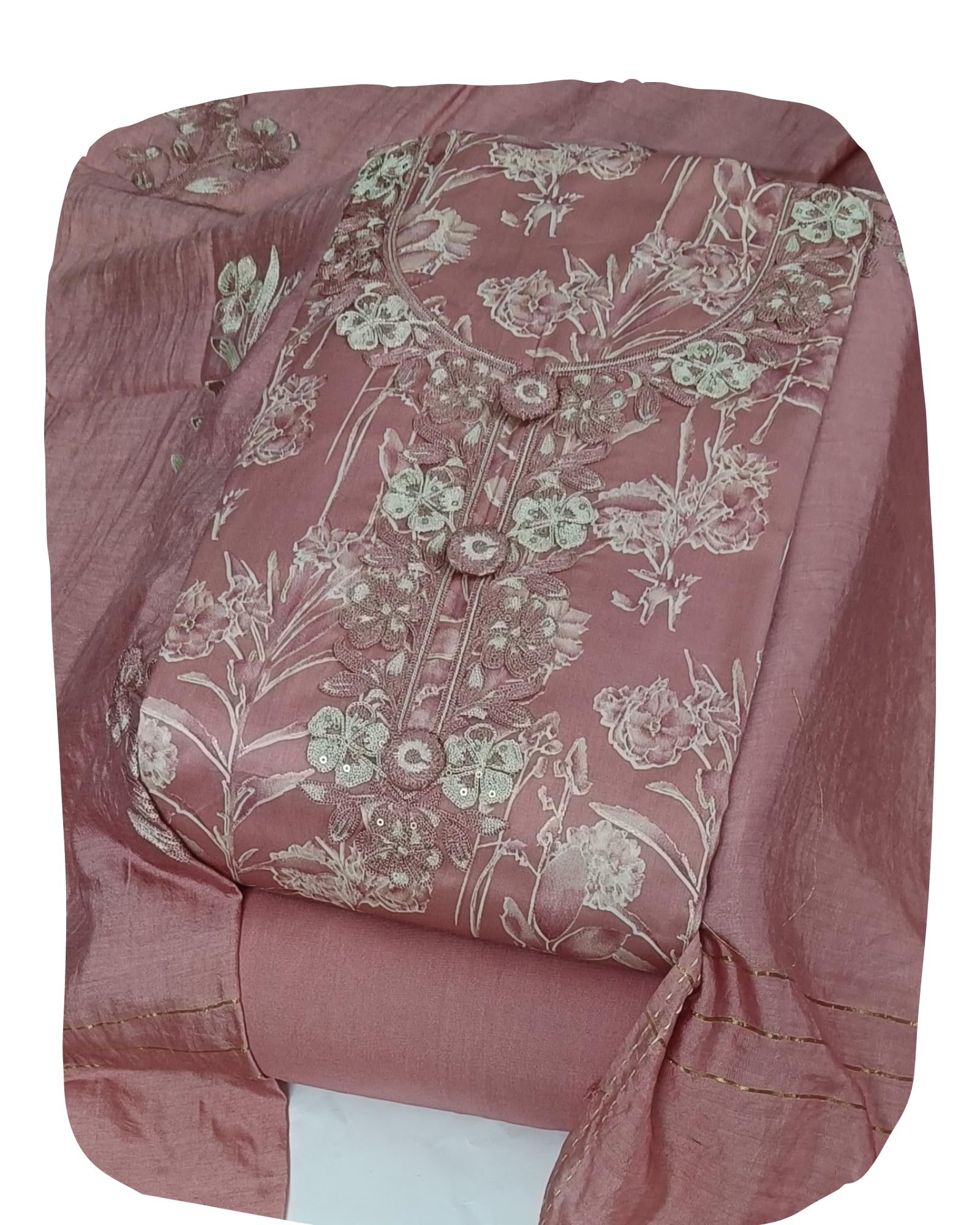 DRAVINAM Trends Women's Cotton Floral Printed Unstitched Suit Set with Embroidered Pin-Tuck Yoke & Soft Silk Dupatta