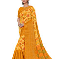 DRAVINAM Trends Women's Cotton Linen Jacquard Woven Broad Border Pattu Saree with Blouse Piece (Pattu SareeSRMN_32N_Light Yellow)