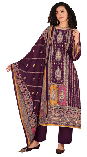 DRAVINAM Trends Women's Unstitched Pure Maslin Digital Foil Printed Pakistani Embroidered Suit Dress Material with Unstitched Maslin Bottoms and Maslin Dupatta