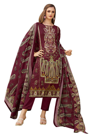 DRAVINAM Trends Unstitched Pakistani Embroidered Pure Cotton Salwar Suit Dress Materials with Cotton Dupatta
