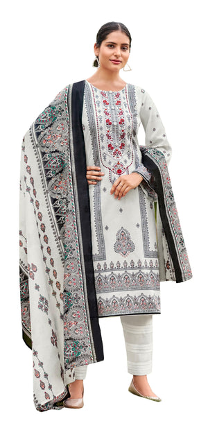 DRAVINAM Trends Women's Pakistani Print Embroidered Unstitcehd Pure Cambric Cotton Salwar Suit Dress Materials with Pure Cotton Printed Dupatta