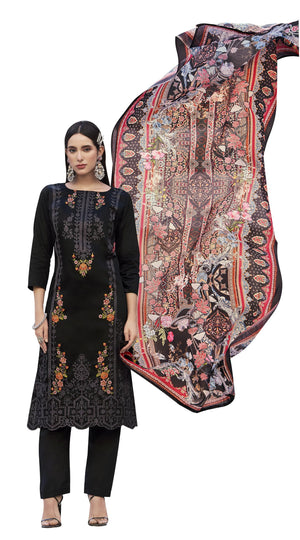 DRAVINAM Trends Women's Unstitched Jam Cotton Embroidered Suit Material - Jam Cotton Heavy Embroidered Cutwork Shirt II Rayon Bottoms II Cotton Printed Dupatta