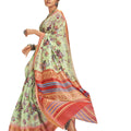 DRAVINAM Trends Women's Banarasi Linen Saree With Unstitched Blouse Piece (SareeML_10_Sea Green)