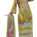 DRAVINAM Trends Kurti 2.50 mtrs,Soft Cotton Salwar(3 mtrs apx),Soft Cotton Mal mal dupatta(2.30 mtr) Unstitched Material Embroided|Yellow