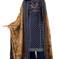 DRAVINAM Trends Women's Unstitched Printed Bandhani Woollen spun Salwar Suit Dress Material with Printed Shawl Dupatta (Free Size_Blue)