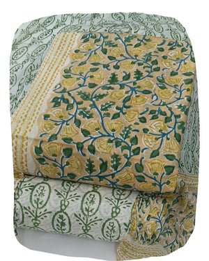 DRAVINAM Trends Hand Block Print Pure Cambric Cotton Unstitched Suit Material with Chiffon Hand Printed Dupatta