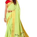 DRAVINAM Trends Women's Woven Soft Cotton Light Green Zari Border and Buti Saree with Embroidered Blouse Piece for Women