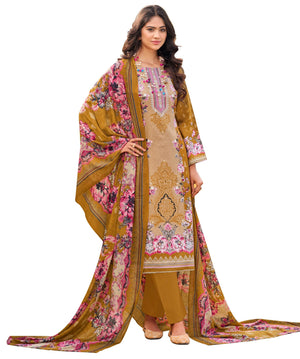 DRAVINAM Trends Women's Unstitched Jam Cotton Hand Embroidered Suit Material - Pure Jam Cotton Printed Hand Embroidered Kameez II Cotton Bottoms II Cotton Malmal Printed Dupatta