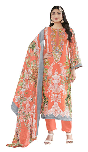 DRAVINAM Trends Unstitched Suit Material Karachi Lawn Cotton Pakistani Digital Printed Embroidered Kameez with Unstitched Bottoms and Cotton Dupatta