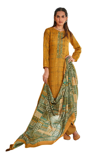 DRAVINAM Trends Women's Unstitched self Digital Print Hand embroidered Pure Woollen Pashmina Salwar Suit Dress Material with digital printed Pure woolen shawl dupatta (Green)