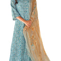 DRAVINAM Trends Women's Unstitched Digital Printed Pure Viscose Masline Embroidered Palazzo Salwar Suit Dress Material with Bemberg Chiffon Digotal Printed Dupatta (Blue)