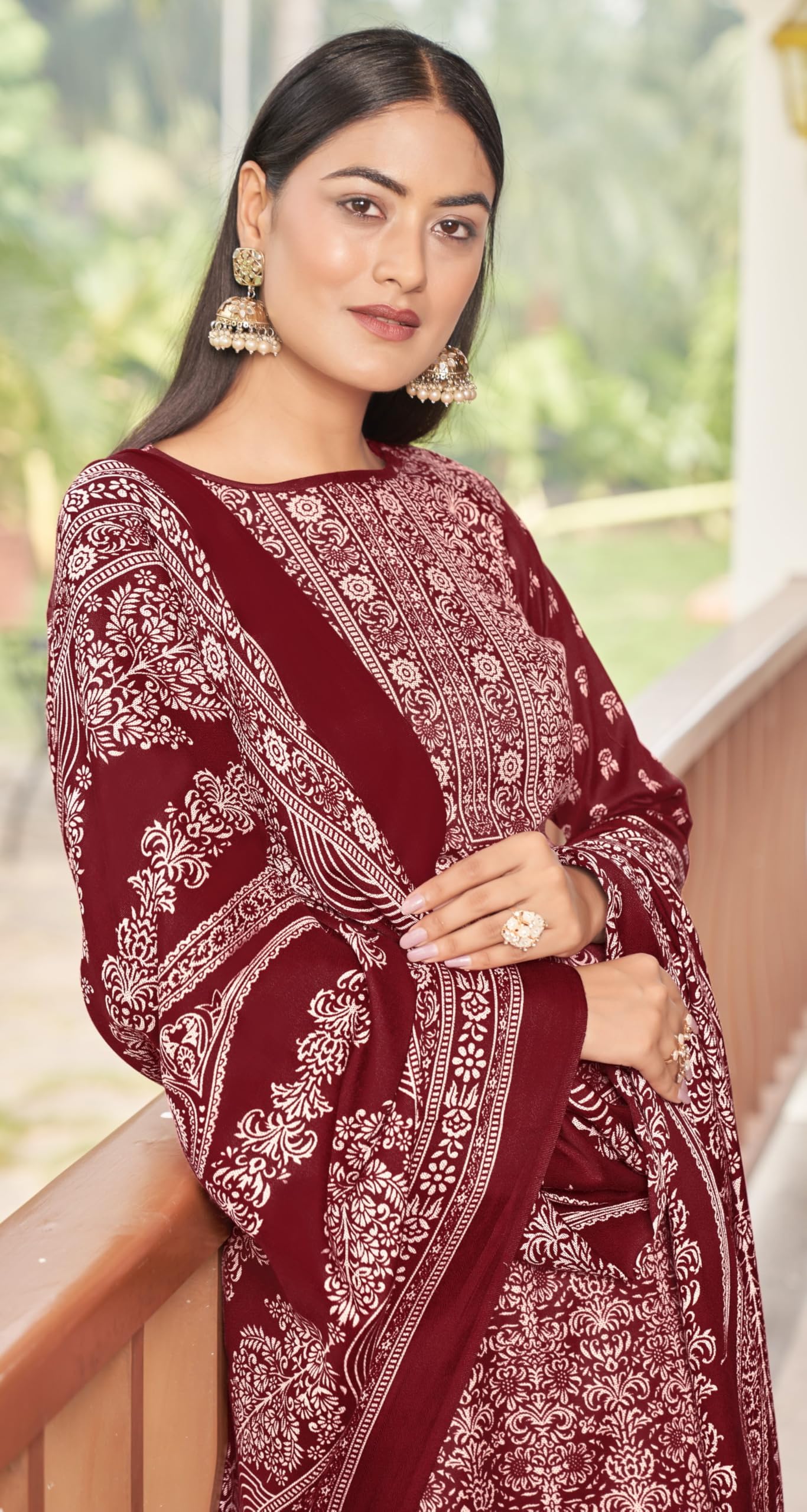 DRAVINAM Trends Women's Unstitched Winter Wear Kashmiri Kani Printed Heavy Woolen Pashmina Salwar Suit Dress Material with Digital Printed Printed Shawl Dupatta