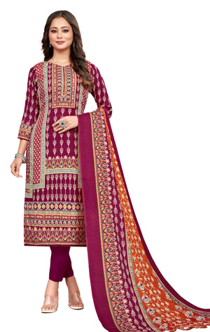DRAVINAM Trends Women's Unstitched Kaani Print Woolen Pashmina Winter wear Dress Material Fabric for Salwar Suit with printed pashmina Kashmiri shawl dupatta (Pink)