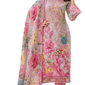 DRAVINAM Trends Women's Pure Cotton Digital Printed Suit with Exclusive Heavy Self-Embroidery Neck & Organza Daman Embroidery | Mal Mal Cotton Printed Dupatta & Bottom – Ready to Wear (CREAMY, XL)